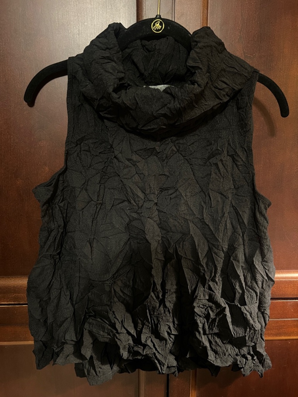 Chalet Sleeveless Crinkled Cowl Neck Top - Black